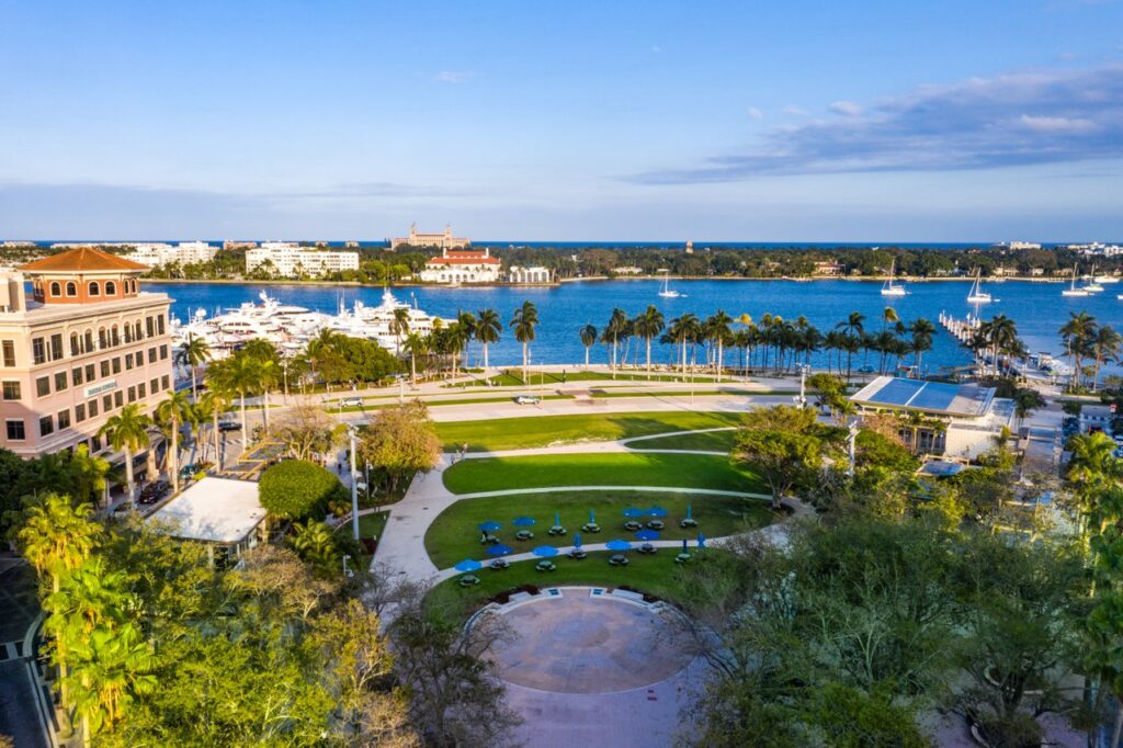 Waterfront lawn and green space along the Intracoastal in Downtown West Palm Beach