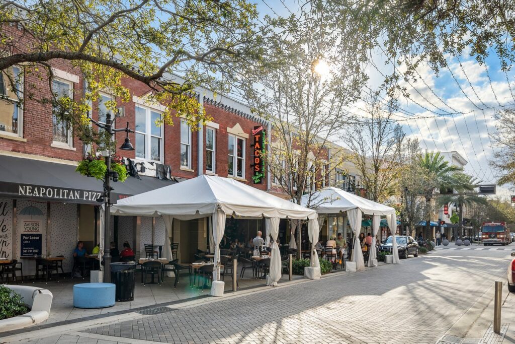 Outdoor dining along Clematis Street in Downtown West Palm Beach