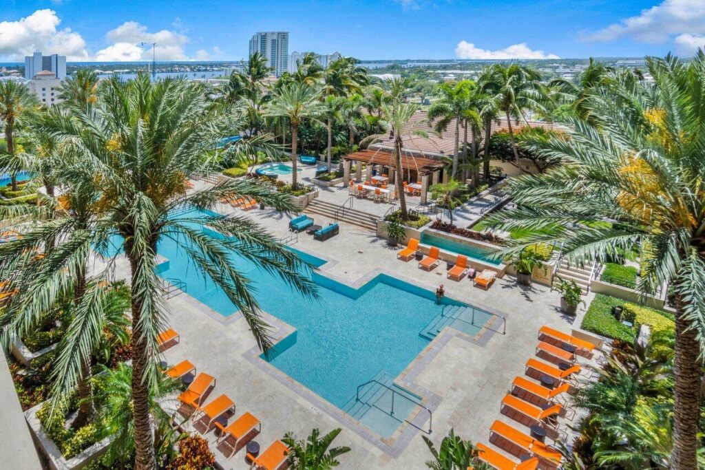 Balcony Pool Views from CityPlace South Tower Unit 1507 at 550 Okeechobee Blvd in West Palm Beach, sold by The Keller Team