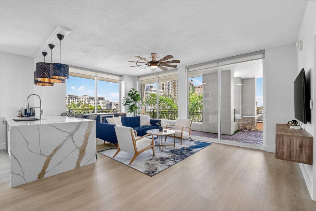 Updated interior of CityPlace South Tower Unit 502 in Downtown West Palm Beach, sold by The Keller Team