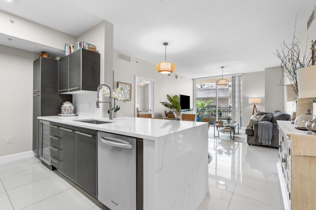 Updated interior of CityPlace South Tower Unit 508 at 550 Okeechobee Blvd in West Palm Beach, sold by The Keller Team