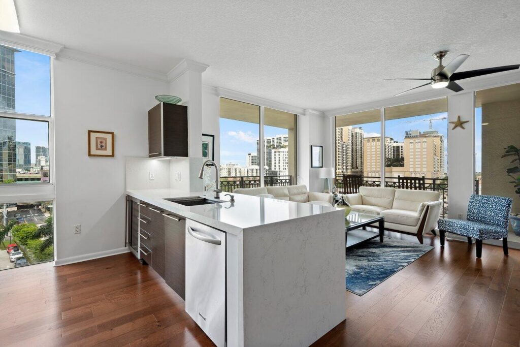 Updated interior of CityPlace South Tower Unit 702 in Downtown West Palm Beach, sold by The Keller Team